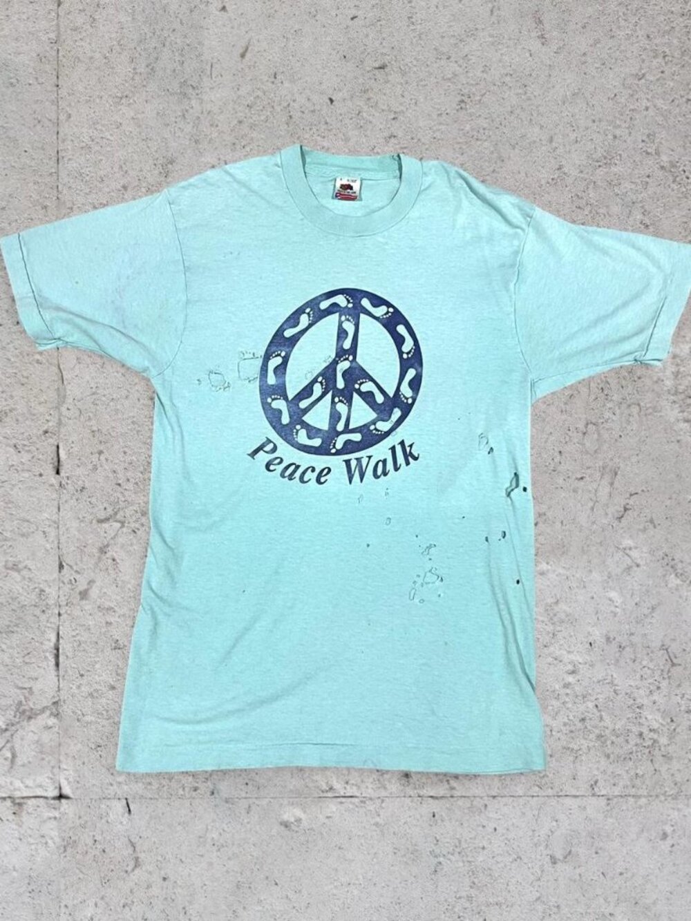 Spring 1990 Peace Walk Distressed Tee, Size M | Vintage 90s Streetwear USA Made